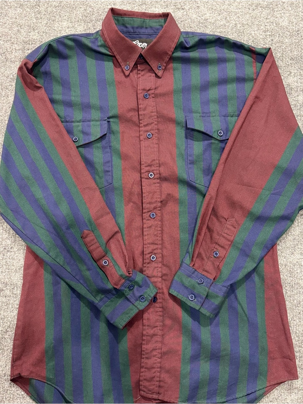 Vintage Roper Mens Western Shirt Striped Burgundy Green Blue Men's Large